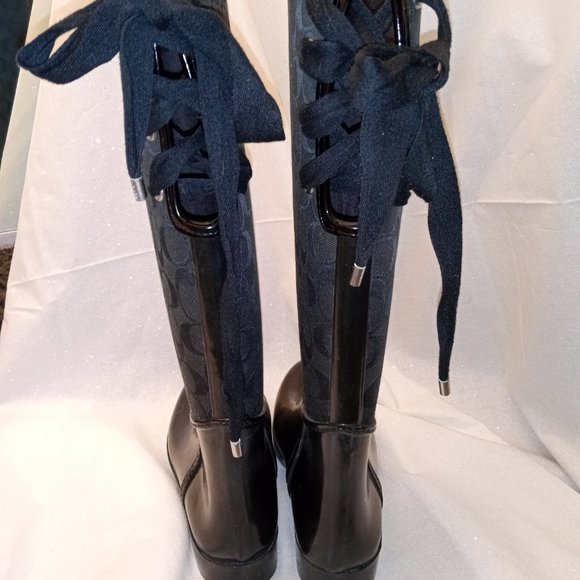* COACH, Trist, Signature Black Grey Boots Rainboots Rubber Canvas Size 9 - Picture 6 of 13
